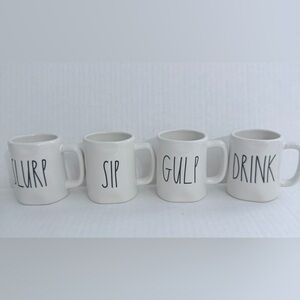 Rae Dunn Artisan Collection White Ceramic 'Slurp Sip Gulp Drink' Set of 4 Mugs